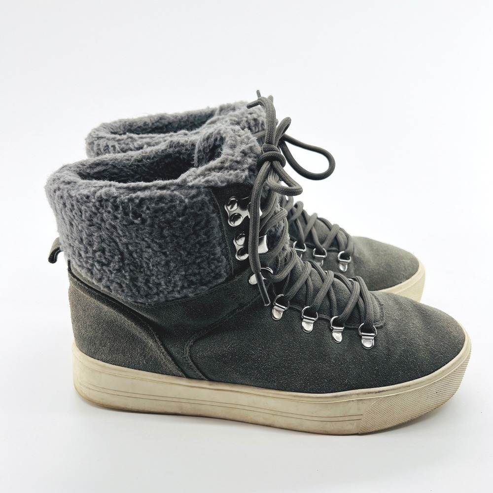 Marc Fisher Women's Darlene-T Grey Suede Sneaker Boots Faux Fur Lined Size‎ 7.5